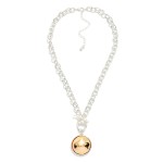 Wholesale two Dome Pendant Necklace polished round medallion framed contrasting