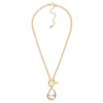 Wholesale two Teardrop Pendant Necklace polished domed drop framed contrasting m
