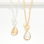 Wholesale two Teardrop Pendant Necklace polished domed drop framed contrasting m