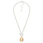 Wholesale two Teardrop Pendant Necklace polished domed drop framed contrasting m