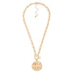 Wholesale toggle Medallion Necklace hammered coin pendant studded crystal stone