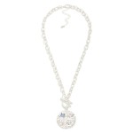 Wholesale toggle Medallion Necklace hammered coin pendant studded crystal stone