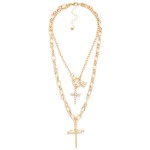 Wholesale double Layer Cross Necklace pairing sparkling chain toggle accent peti