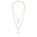 Wholesale double Layer Cross Necklace pairing sparkling chain toggle accent peti