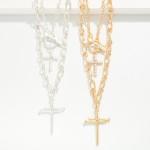 Wholesale double Layer Cross Necklace pairing sparkling chain toggle accent peti