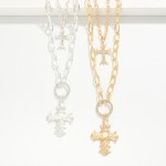 Wholesale layered Cross Necklace fine chain holding sparkling cross pendant chun