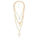 Wholesale layered Cross Necklace three strands dainty chain rhinestone cross bea