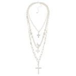 Wholesale layered Cross Necklace three strands dainty chain rhinestone cross bea