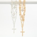 Wholesale layered Cross Necklace three strands dainty chain rhinestone cross bea
