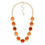 Wholesale oval Stone Statement Necklace glossy domed cabochon stones framed smoo