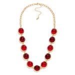 Wholesale oval Stone Statement Necklace glossy domed cabochon stones framed smoo