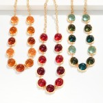 Wholesale oval Stone Statement Necklace glossy domed cabochon stones framed smoo