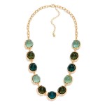 Wholesale oval Stone Statement Necklace glossy domed cabochon stones framed smoo