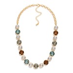 Wholesale crystal Statement Necklace round faceted stones set polished bezels al