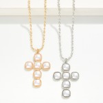 Wholesale pearl Cross Pendant Necklace cross formed square faux pearl cabochons