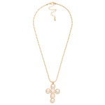 Wholesale pearl Cross Pendant Necklace cross formed square faux pearl cabochons