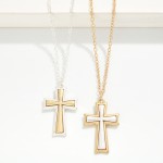 Wholesale mixed Metal Cross Pendant Necklace framed cross pendant contrasting br