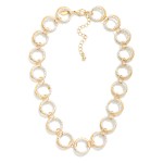 Wholesale textured Circle Link Necklace made interlocking round rings twisted ro