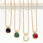 Wholesale square Stone Pendant Necklace single cushion cut cabochon stone set fr