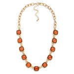 Wholesale square Stone Station Necklace glossy square cabochon stones set framed