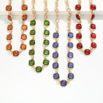 Wholesale square Stone Station Necklace glossy square cabochon stones set framed