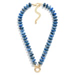 Wholesale rondelle Bead Necklace lined glossy marbled beads taper into V finish
