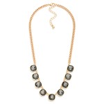Wholesale cushion Cut Crystal Station Necklace row faceted glass stones set poli