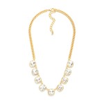 Wholesale cushion Cut Crystal Station Necklace row faceted glass stones set poli