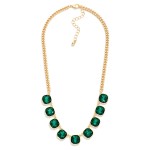 Wholesale cushion Cut Crystal Station Necklace row faceted glass stones set poli