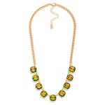 Wholesale cushion Cut Crystal Station Necklace row faceted glass stones set poli