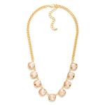 Wholesale cushion Cut Crystal Station Necklace row faceted glass stones set poli