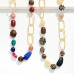 Wholesale long Beaded Chain Link Necklace pairs strand mixed stone beads oversiz