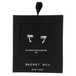Wholesale secret Box karat white gold dipped brass palm tree stud earrings Sold