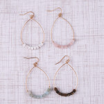 Wholesale metal teardrop earrings rose quartz natural stone beaded details