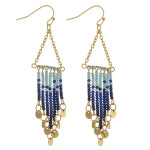 Wholesale chain link triangle earrings seed beaded tassels gold disc accents