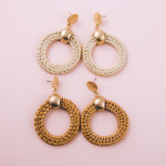 Wholesale rattan braided drop earrings gold accents