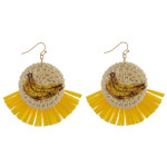 Wholesale long round straw earrings raffia tassel fruit print