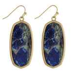 Wholesale wood oblong drop earrings natural stone inspired pattern