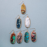 Wholesale wood oblong drop earrings natural stone inspired pattern