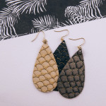 Wholesale long genuine leather drop earring scale details Approximate