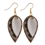 Wholesale genuine leather drop earrings animal print gold details