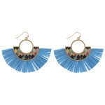 Wholesale metal drop earrings wood inspired pattern accent tassel details