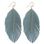 Wholesale long feather fabric inspired earrings metal bar accent