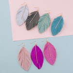 Wholesale long feather fabric inspired earrings metal bar accent