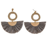 Wholesale raffia tassel earrings rattan woven circular accent stud post