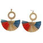 Wholesale raffia tassel earrings rattan woven circular accent stud post