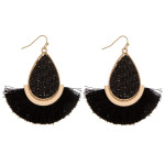 Wholesale long teardrop earrings rattan woven center gold metal accents tassel d