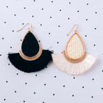 Wholesale long teardrop earrings rattan woven center gold metal accents tassel d