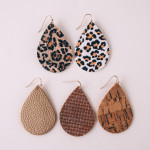 Wholesale faux leather teardrop earrings leopard print