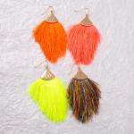 Wholesale long drop earrings neon tassel details gold metal accents